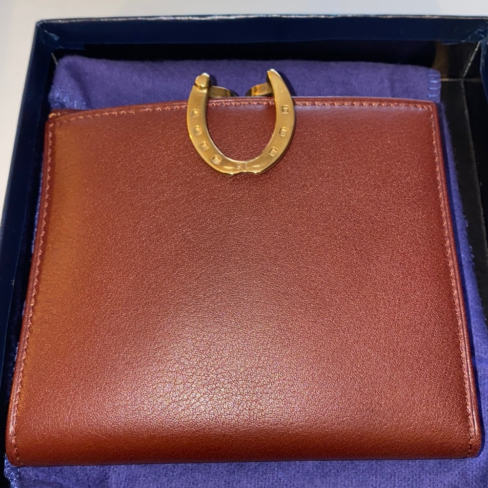 NWT Ralph Lauren Purple Label Brown Leather Wallet w/ Gold Horseshoe Clasp